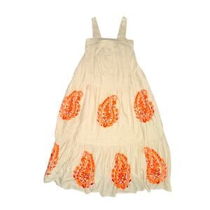 Anthropologie Felicity Embroidered Maxi Dress Womens M Neutral Beige Pockets NWT